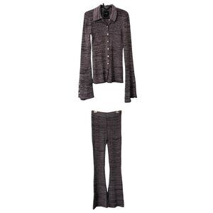 Le Ore Rimini Purple Brown Striped Ribbed Cardigan Flared Pants Set Women Medium